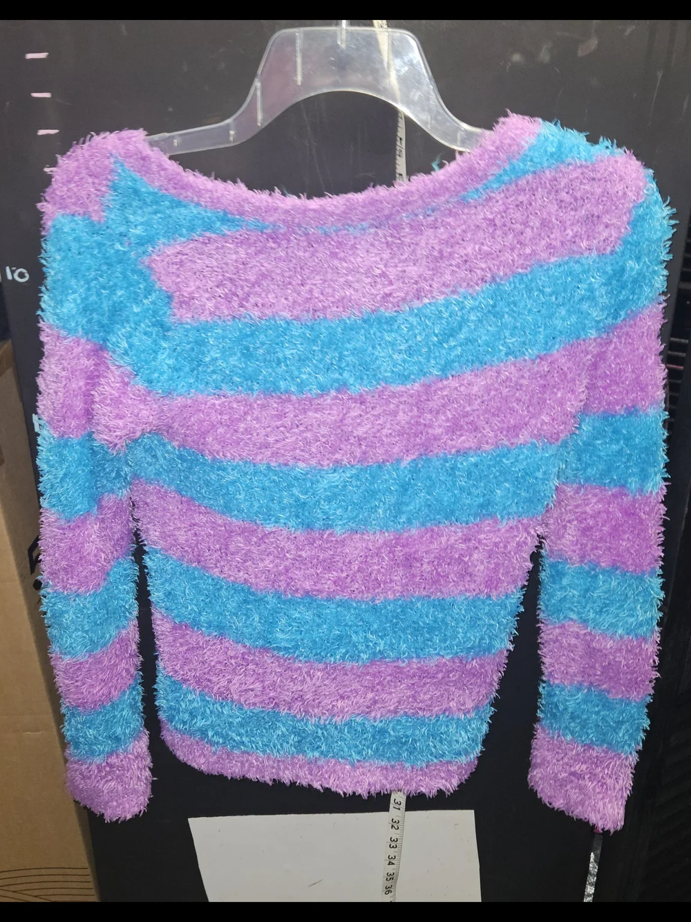 Justice Fuzzy Stripe Sweater in Purple & Teal Blue Size 12 Loose V Neck